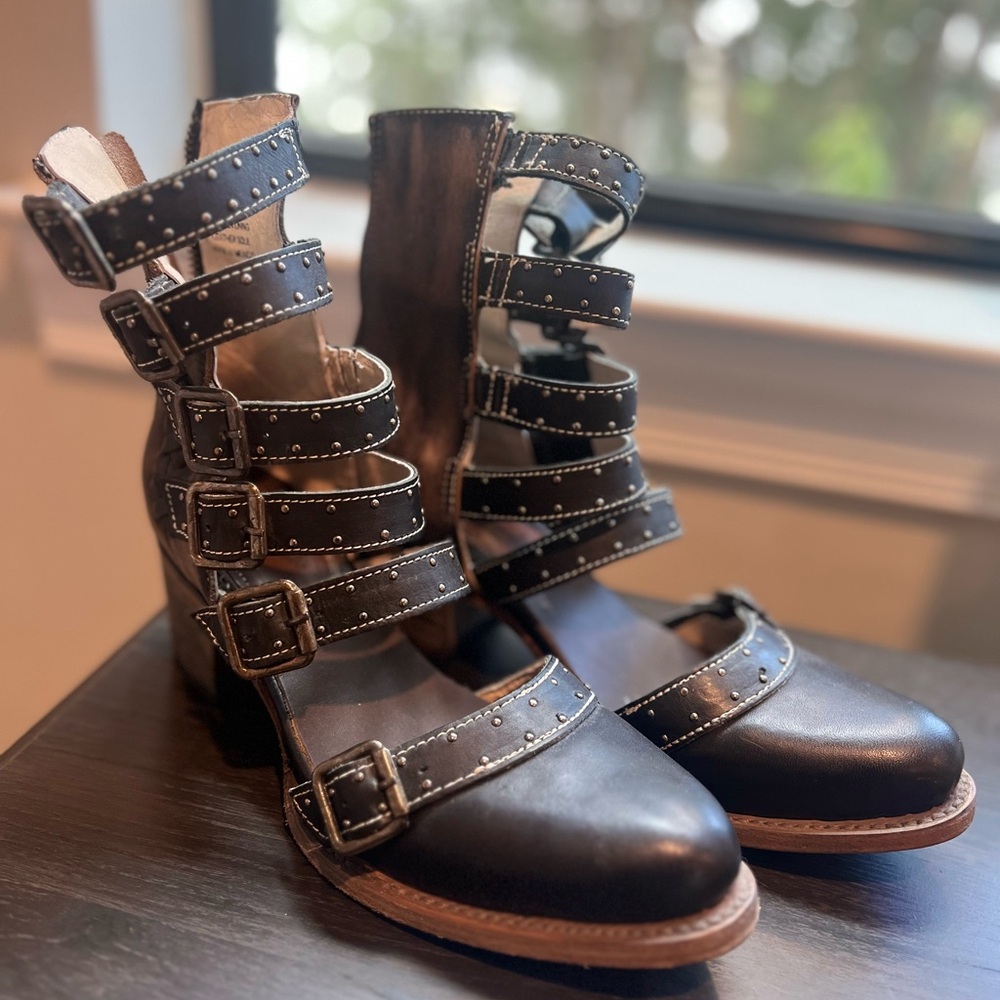 Freebird Black Multi-Strap Heeled Boots